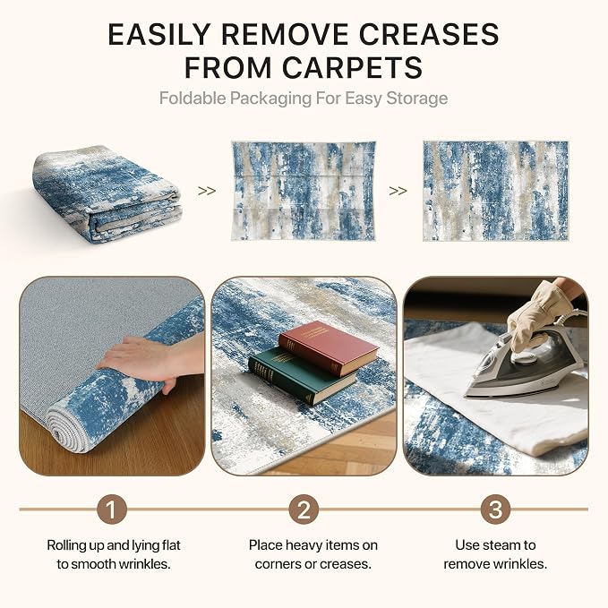 GENIMO Runner Rug Non Slip 2x6, Washable Rug Runner for Hallways Kitchen, Abstract Modern Kitchen Rugs, Low Pile Lightweight Carpet Runners for Entryway, Bedroom, Laundry, Sky Blue