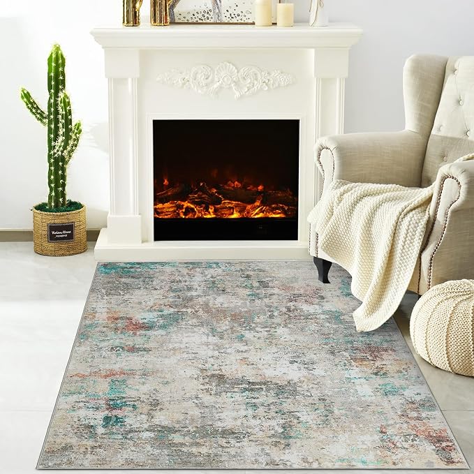 ROYHOME Modern Abstract 2x3 Area Rug Non Slip Non Shedding Low Pile Stain Resistant Rug for Entryway Kitchen Bedroom,Colorful