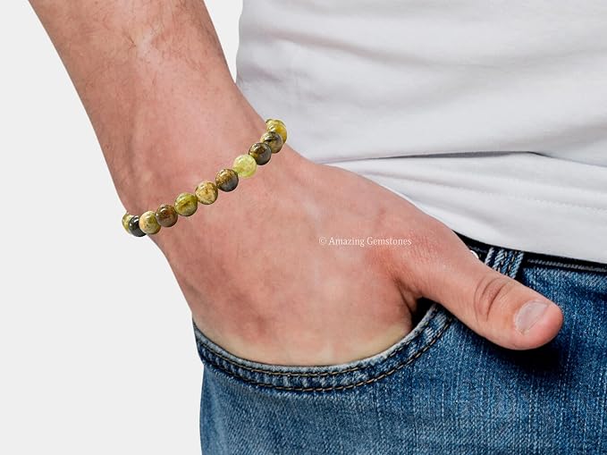 Amazing Gemstone Grossular Garnet Green Bracelet, Gifts for Men & Women - Protection Healing Crystal Bracelet - 8mm Gemstone Beaded Adjustable Bracelet, Pulseras para Hombres Mujer Stocking Stuffers