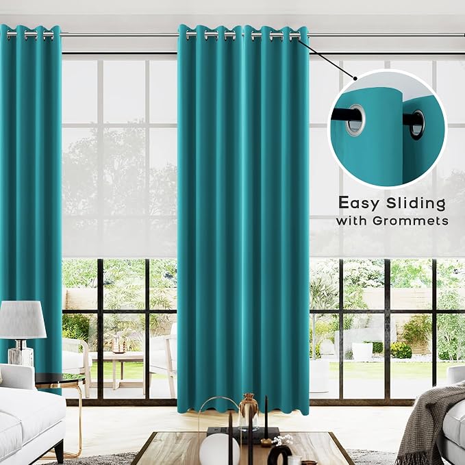 KOUFALL Teal Curtains 96 Inches Long for Bedroom 2 Panel Sets Grommet Blackout Room Darkening Curtains for Living Room 52 x 96 Inch Length