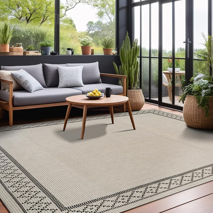 Luul Home Easy Jute Rugs 4x6 Frame Bone Color Living Room Indoor Outdoor Area Rug for Patio and Kitchen Rug High Traffic Washable Easy to Clean Solid Boho Woven Design Carpet (4 x 6)