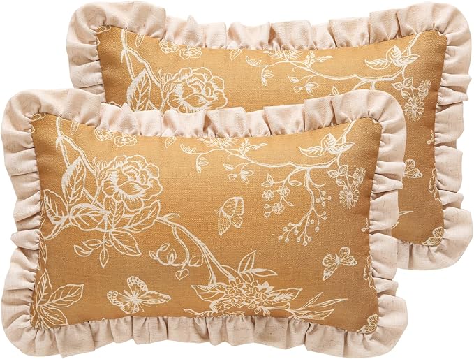 ISAENNE Designer Linen Throw Pillow Cover,Set of 2,20"x12"-Cornucopia D | Elegant French Rectangle Pillow Cover,Concealed Zipper Design,Floral Pattern,Sofas,Bedroom,Living Room,Lounge Chairs