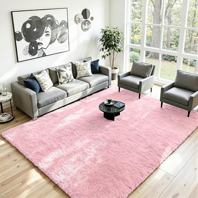 4x6 Area Rug for Living Room, Ultra Soft Fluffy Pink Rugs for Bedroom, Non Slip Large Shag Carpet, Fuzzy Plush Nursery Rug, Thick Washable Indoor Floor Carpets for Kids Office Dorm Home Decor