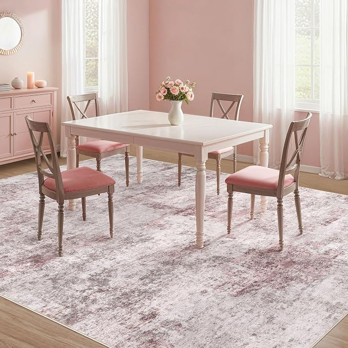 UERMEI 5x7 Washable Area Rug - Neutral Modern Abstract Living Room Rugs, Non-Slip Soft Large Indoor Floor Carpet for Bedroom Home Office & Under Dining Table Decor, Pink Grey