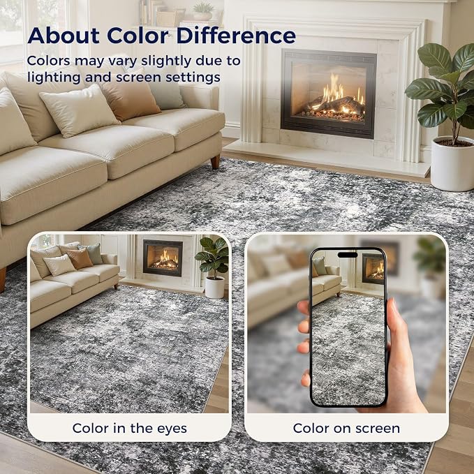 DMOYEST Area Rug Living Room Rugs - 10x12 Washable Large Soft Indoor Neutral Modern Abstract Low Pile Rug Carpet for Bedroom Dining Room Farmhouse Home Office - Grey