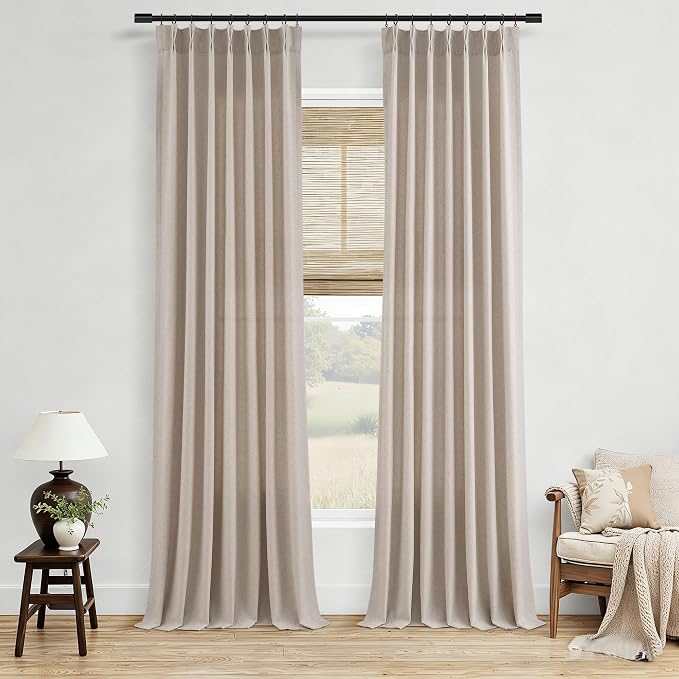 Aersas Taupe Burlywood Linen Pleated Curtains 102 Inches Long for Living Room Pinch Pleat Drape Hooks Rings Back Tab Semi Sheer Light Filtering Curtain for Bedroom Sliding Patio Door 2 Panels 40x102