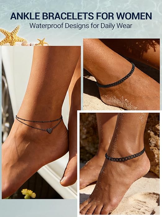 PROSTEEL Gold/Silver Anklets for Women Waterproof, 14K Gold Plated Ankle Bracelet Non Tarnish, Jewelry Gifts Adjustable