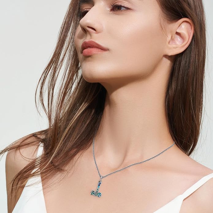 Thors Hammer Necklace 925 Sterling Silver Abalone Shell Mjolnir Amulet Pendant Nordic Jewelry for Women Men