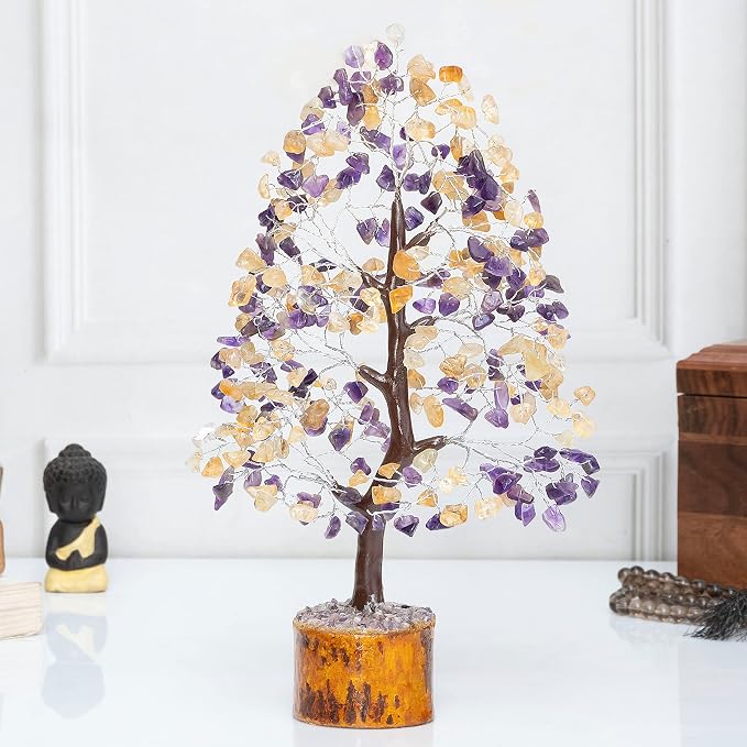 Crocon® Amethyst & Citrine Crystal Tree of Life for Unique Gifts for Mom, Dad, Home and Office Decor, Handmade Gemstone Healing Crystals Tree for Positivity, Good Luck, Birthday Gifts for Women, Men