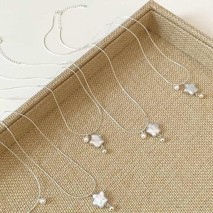 Baroque Pearl Necklaces for Women, Star Shaped Pearl Pendant Necklace Pentagram Natural Freshwater Pearl Choker Necklaces Jewelry Gift for Her, 18'' Chain with Extender