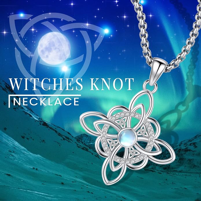 Pentagram Necklace Sterling Silver Triple Moon Goddess/Celtic Knot Witches Knot/Ankh/Sun and Moon/Hecate/Lilith/Santa Muerte/Tetragrammaton Pendant Necklace Pagan Wiccan Magic Egyptian Amulet Jewelry for Women Men