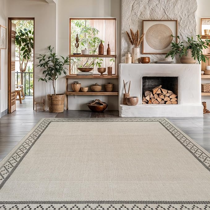 Luul Home Easy Jute Rugs 9x12 Frame Bone Color Living Room Indoor Outdoor Area Rug for Patio and Kitchen Rug High Traffic Washable Easy to Clean Solid Boho Woven Design Carpet (9 x 12)