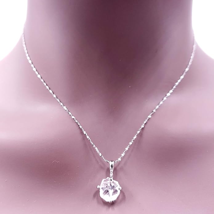 Natural raw gemstone pendant chain necklace with white gold over 925 solid sterling silver, birthstone dainty solitaire gift for her, uniquelan jewelry