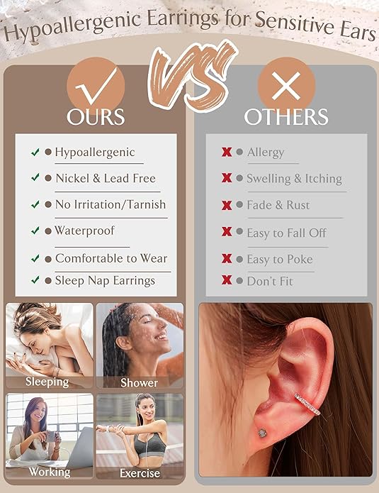 Jstyle 23 Pairs Hypoallergenic Silver Stud Hoop Earrings for Women Flat Back Earring for Women Surgical Stainless Steel Earrings for Sensitive Ears Small Stud Cartilage Earring Stack Jewelry Set