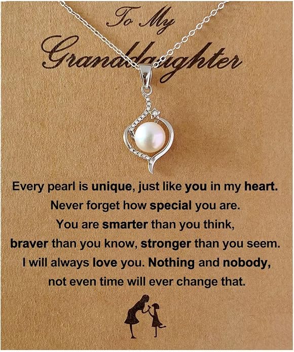 Granddaughter Necklace - Granddaughter Gifts from Grandma, Graduation Gifts for Her, Birthday Christmas Confirmation Wedding Keepsake Jewelry gifts for Granddaughter Teen Girls, Sterling Silver Freshwater Pearl Necklace