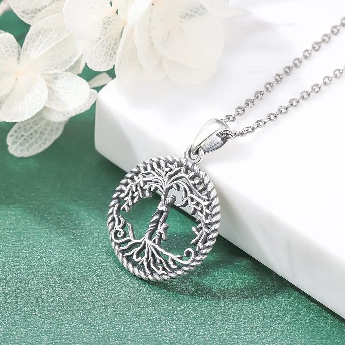 Odinstone Tree of Life Necklace, Sterling Silver Pendant for Women Family Tree Necklaces Jewelry for Mom/Wife/Grandma(With Fine Gift Box)