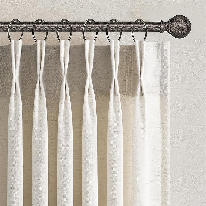 Topfinel Birch Pinch Pleated Linen Curtains 84 Inch Length 2 Panels for Bedroom Living Room Textured Semi Sheer Window Curtain Boho Neutral Back Tab Pinch Pleat Drape with Hooks 84 Inches Long