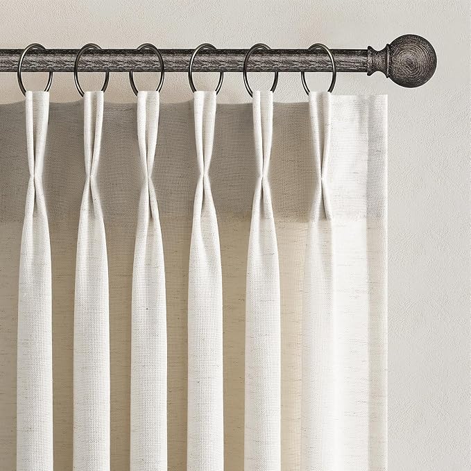 Topfinel 102 Inch Curtains 2 Panels Set,Two Packs Pinch Pleat Back Tab Linen Window Semi Sheer Privacy Thick Decorative Curtain Drapes for Living Room Bedroom,40x102 in Long,Birch