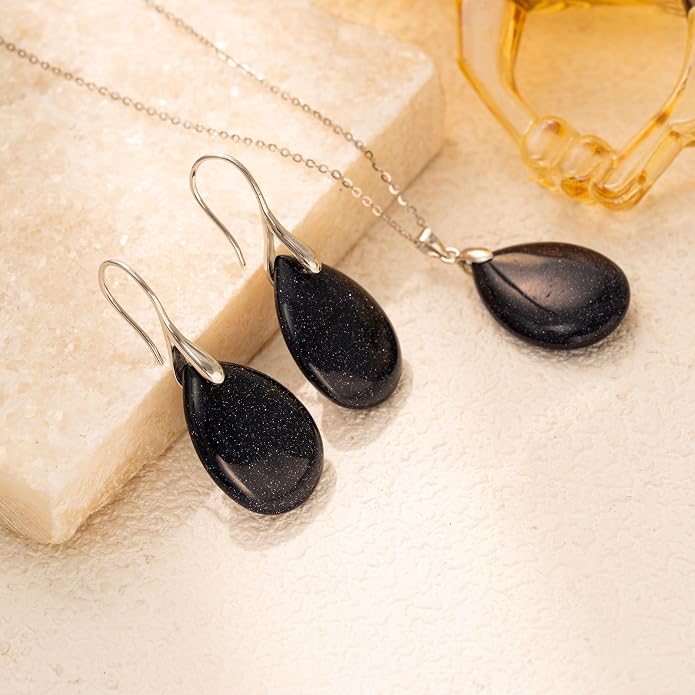 925 Sterling Silver Natural Crystal Agate Dangle Earrings, Waterdrop Teardrop Shape
