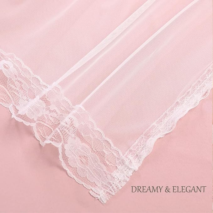 Pink Blackout Curtains with Lace Hems Sheer Overlay, 2 Panels, Thermal Insulated & Soundproof, Room Darkening, Living Room, Bedroom - Modern Elegant Romanntic Pink Drapes, 52x84 Inches