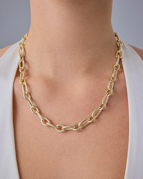PAVOI 14K Gold Plated Chunky Chain Choker Necklaces for Women | Gold Statement Graduated Link Chain Necklace | Bold Oval Link Barbell Links Paperclip Chains