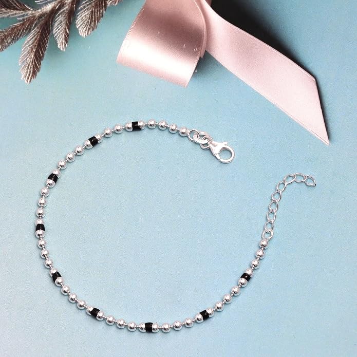 LeCalla 925 Sterling Silver Bracelets for Women | Women’s Link Bracelets | Italian Bead Ball Chain Bracelet | Mother's Day Birthday Anniversary Fashion Jewelry Gift for Women