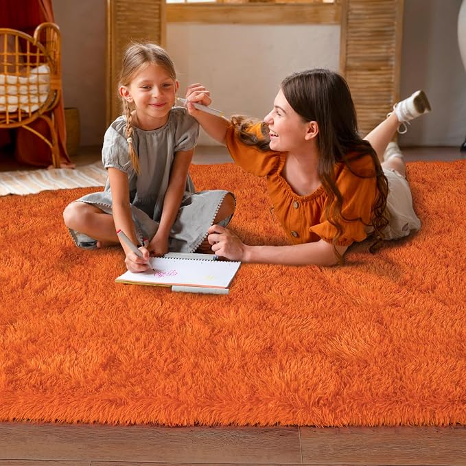 Dssimo Orange Rug for Bedroom Living Room, 10x14 Soft Shaggy Area Rugs | Large Plush Fluffy Upgrade Non-Slip Burnt Orange Rug for Nursery Kids Room Dorm Room Home Decor, Indoor Plush Floor Carpet