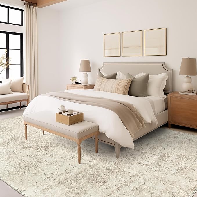 Art&Tuft Washable Rugs 5x8, Anti-Slip Backing Abstract 5x8 Area Rug, Stain Resistant Rugs for Living Room, Foldable Machine Washable Area Rug (5'x8', Beige)