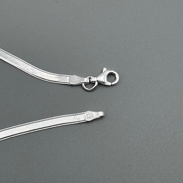 925 Sterling Silver Herringbone Bracelet for Women 3mm – Flat Snake Chain