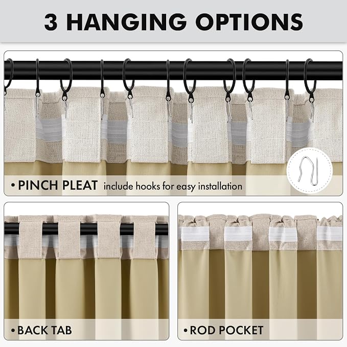 MIULEE 100% Blackout Linen Curtains for Bedroom 42 x 96 Inch Taupe 2 Panels | Thermal Insulated, Room Darkening Drapes for Living Room, Back Tab Rod Pocket Pinch Pleated, Solid Luxury Decor