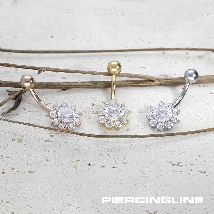 PIERCINGLINE surgical steel flower - belly button ring surgical steel, gold, silver, rosegold piercing - new version with improved durability