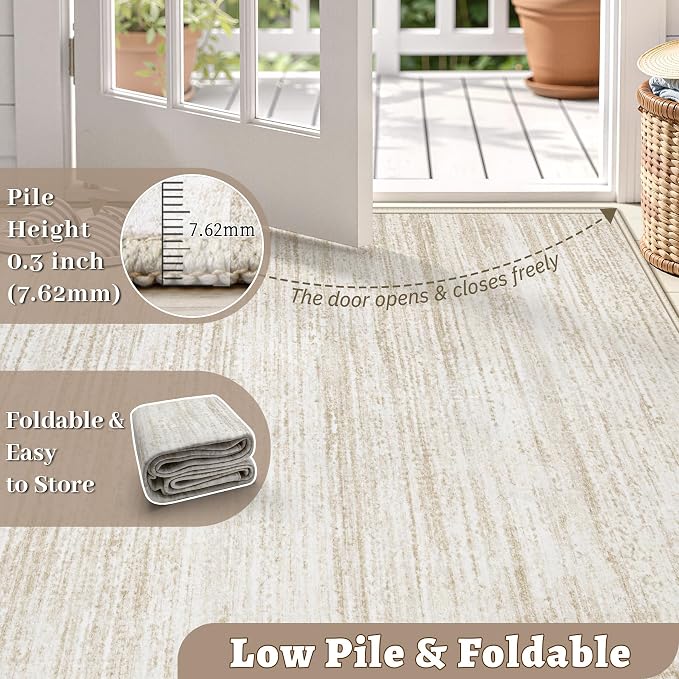 Area Rug 9x12 Living Room Rugs: Washable Modern Rug Large Non-Slip Soft Rugs Stain Resistant Printed Rug Indoor Carpet for Bedroom Kitchen Dining Room Nursery Playroom Home(Beige, 9'x12')