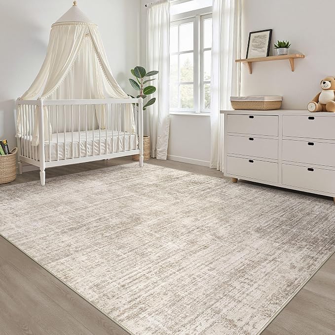 6x8 Area Rug Living Room: Washable Large Neutral Brown Rugs Abstract Soft Modern Stain Resistant Indoor Floor Non-Slip Carpet for Bedroom Nursery Kids Office Playroom Dining Room Under Table Home