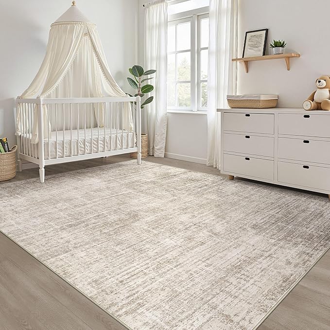 10x13 Area Rug Living Room: Washable Large Neutral Brown Rugs Abstract Soft Modern Stain Resistant Indoor Floor Non-Slip Carpet for Bedroom Nursery Kids Office Playroom Dining Room Under Table Home