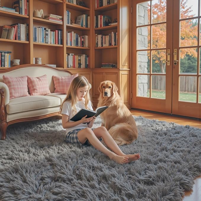 Rugs for Living Room 6x9, Alfombras para Salas Shag Large Plush Soft Area Rug, Shaggy Carpets for Bedroom,Home Decor Aesthetic (Dark Grey, 6 x 9 Feet)