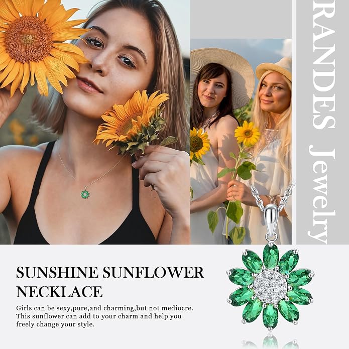 Dainty Sunflower Necklace 925 Sterling Silver Flower Pendant Necklaces for Women Birthstone Anniversary Jewelry