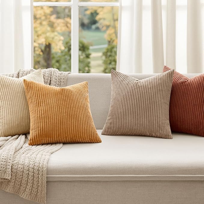 MIULEE Boho Farmhouse Terra Cotta Throw Pillow Covers 18x18 Inch Set of 4 Mordern Nordic Fall Cushion Covers Soft Corduroy Home Decor for Couch Bed Sofa Living Room
