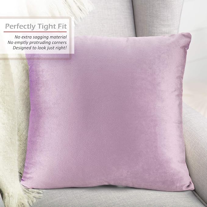 Nestl Throw Pillow Covers, Cozy Velvet Decorative Outdoor Pillow Covers 16 x 16 Inches, Soft Solid Cushion Covers for Sofa, Bed and Car, Set of 4 - Light Gray Lavender