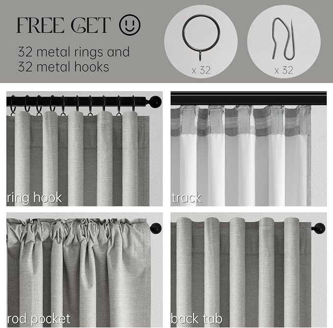 Topfinel 92 Inch Linen 100% Blackout Curtains 2 Panels for Living Room Bedroom Thermal Insulated Total Black Out Linen Drapes with Back Tab Room Darkening Charcoal Grey Window Curtains 52x92