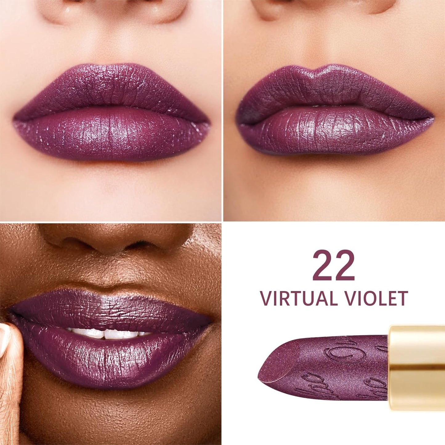 Oulac Purple Lipstick for Women with Metallic 3D Shine Lightweight Hydrating Formula, High Impact Lip Color, Vegan & Gluten Free Beauty, Full Coverage Lip Makeup, Virtual Violet(22)