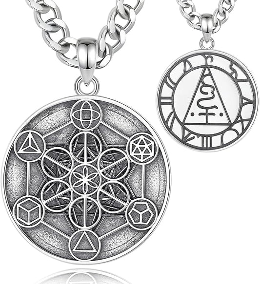 AEONSLOVE Tetragrammaton De Plata 925 Sterling Silver Tetragrammaton Necklace/Metatron Cube Pendant Amuleto De Proteccion Gifts for Women Men