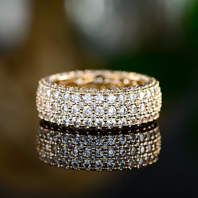 Barzel Women's Wide Eternity Ring Wedding Band - 18k White or Rose Gold Plated Wide Band Cubic Zirconia Eternity Ring