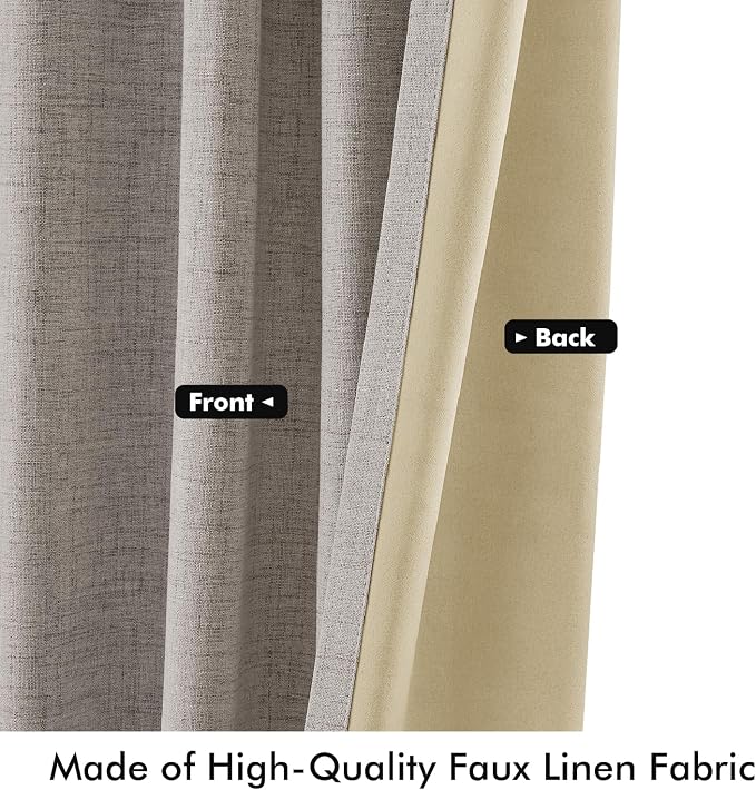 MIULEE 100% Blackout Linen Curtains for Bedroom 42 x 84 Inch Greige 2 Panel | Thermal Insulated, Room Darkening Drapes for Living Room, Back Tab Rod Pocket Pinch Pleated, Solid Luxury Decor