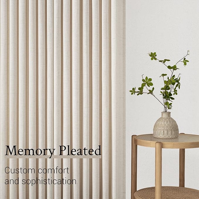 Pinch Pleated 94 Inch Curtains 2 Panels for Living Room,Ivory Beige Linen Curtains 94 Inches Long Pinch Pleat Drapes for Track System Light Filtering Semi Sheer Curtains for Dining Bedroom Office