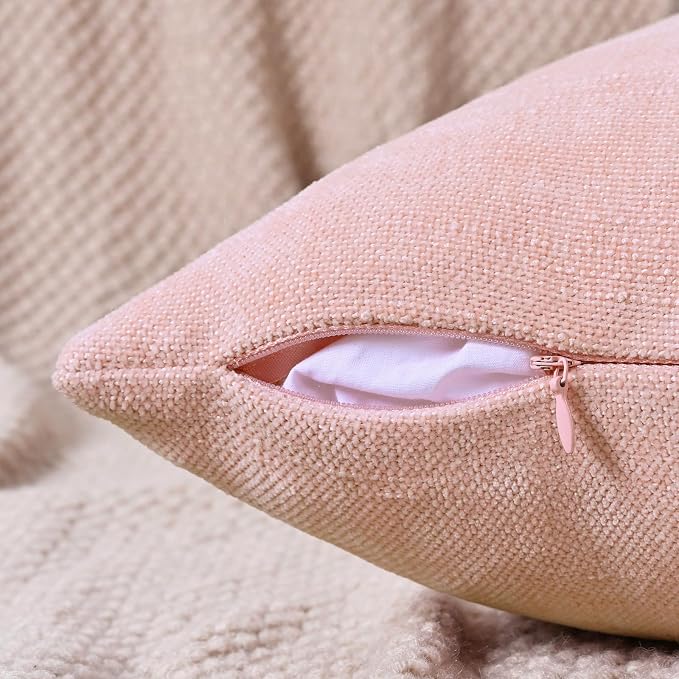 Set of 4 Soft Textured Decorative Throw Pillow Covers 12X20 Inch Cozy Farmhouse Cushion Cover Square Accent Pillow Cases for Bed Couch Sofa Living Room, White Beige Pink