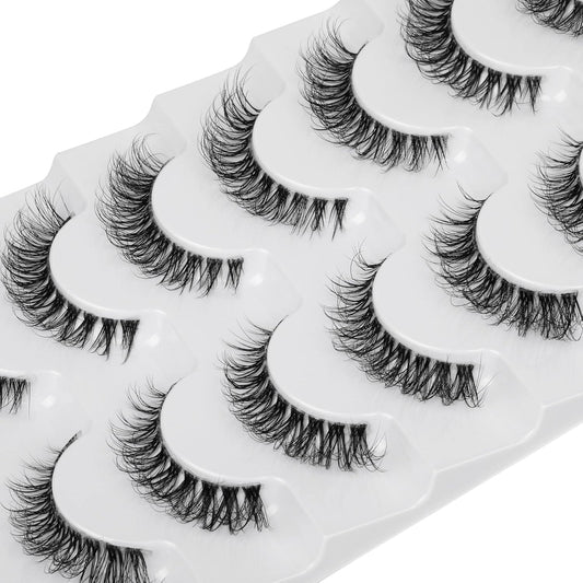 JIMIRE Demi-wispies Faux Mink Eyelashes with Clear Band Russian Strip Lashes Fluffy Natural Look Wispy Light 13MM Short False Eyelashes Invisible Small 3D Fake Lashs Pack 7 Pairs