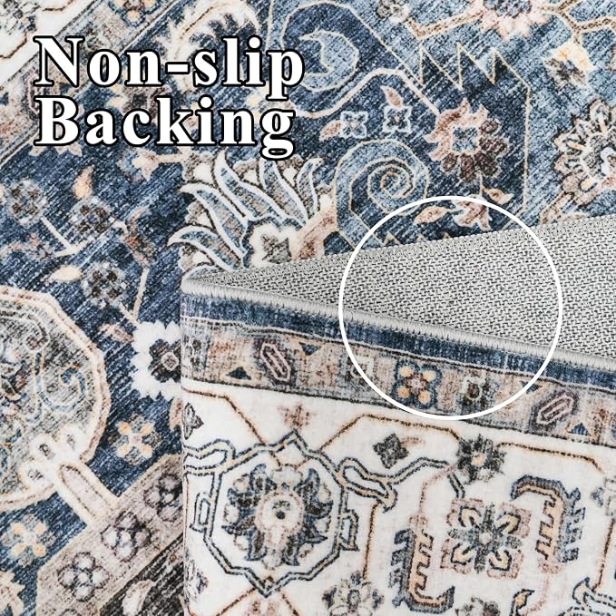 RUUGME Living Room 4round Area Rug - Boho Rugs for Living Room Vintage Tribal Rugs for Bedroom Kitchen Bathroom with Non Slip Backing Home Decor Floor Decoration Mat 4ft Navy