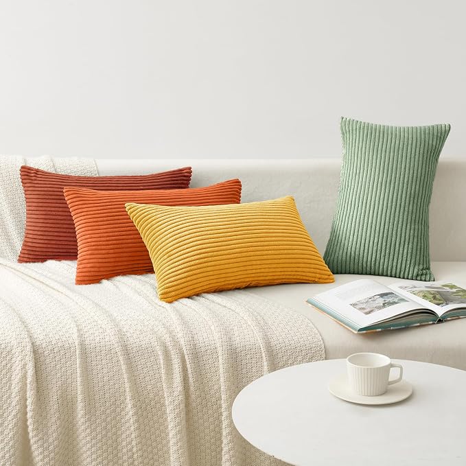 MIULEE Decorative Throw Pillow Covers 12x20 Inch Set of 4, Vibrant Cushion Covers Vintage Retro Fall Home Decor, Mix and Match Color Clash Design for Sofa Couch Bed Living Room Yellow Rust Green