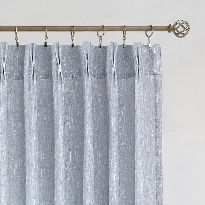 Vision Home Blue Pinch Pleated Semi Sheer Curtains Textured Light Filtering Window Curtains 84 inch for Living Room Bedroom Rayon Blended Chambray Blue Pinch Pleat Drapes with Hooks 2 Panels 40"Wx84"L