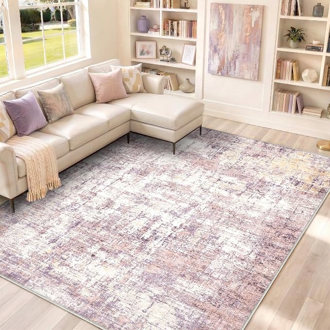10x12 Area Rugs Washable Living Room Rug-No Slip Soft Carpets Modern Abstract Indoor Floor Stain Resistant Large Carpet for Bedroom Dining Room Farmhouse Nursery Home Office Pink
